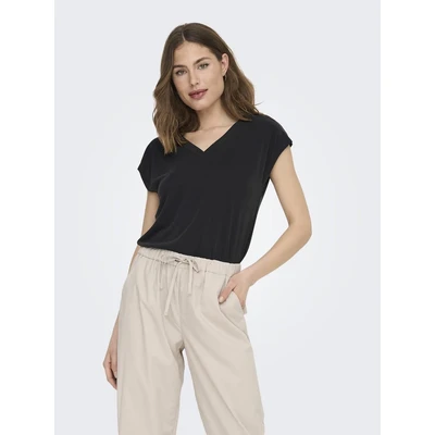 Abbildung von ONLY Vausschnitt Tshirt basic, Damen, Größe: Medium, Black