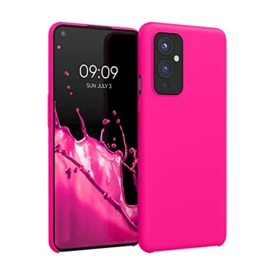 Abbildung von kwmobile Hülle kompatibel mit OnePlus 9 (EU/NA Version) Silikon Handy Case Handyhülle weiche Oberfläche kabelloses Laden Neon Pink