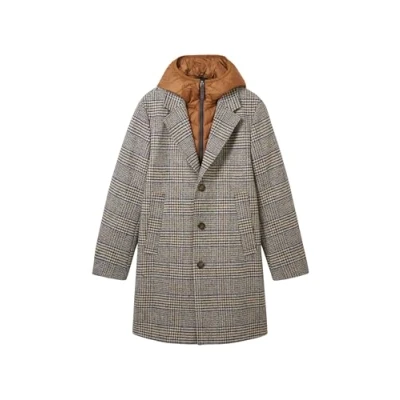 Abbildung von TOM TAILOR Herren 2 in 1 Karo Wollmantel mit abnehmbarer Innenjacke, beige brown wool check, XL