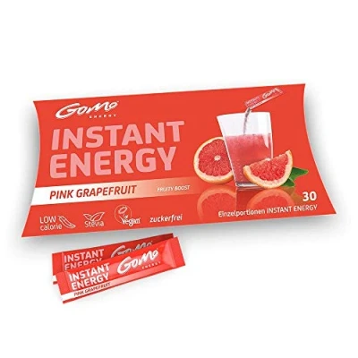 Abbildung von GoMo ENERGY® Energie Getränkepulver zuckerfrei│ natürliches GRAPEFRUIT Aroma │ Energy Boost mit 80mg Koffein, Vitamin B Komplex hochdosiert + Niacin für mehr Leistung PINK 30 Portionen