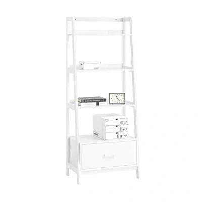 Abbildung von SoBuy FRG116 W Leiterregal Bücherregal Standregal Badregal mit Ablagen und Schublade in weiß B 64cm