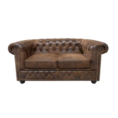 Abbildung von riess ambiente Sofa CHESTERFIELD 150cm antik braun, Couch · mit Federkern 2 Sitzer Microfaser Wohnzimmer