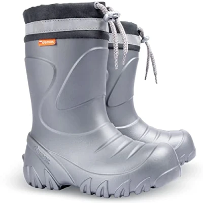 Abbildung von Demar Gummistiefel für Kleinkinder, kleine Kinder, Jungen, Mädchen, 19 Jahre, EVA Schaum, Regenstiefel, warme Wollfutter, Kinder Gummistiefel, metallisch grau, 25/27 EU