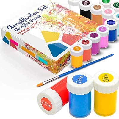 Abbildung von Tritart Bastelfarbe Acrylfarben Set für Kinder und Erwachsene, 15 teiliges Acryl Farbset, 15er Farbset