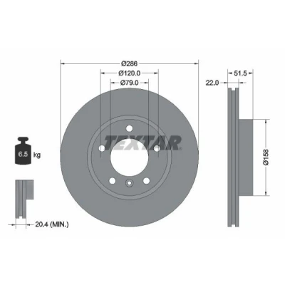 Abbildung von TEXTAR 92055600 Bremsscheibe 286 22 05/06 120 innenbelüftet ohne Radbefestigungsbolzen, Radnabe BMW: 3 Coupe, Limousine, Touring