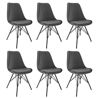 Abbildung von Kick Collection 6er Set Esszimmerstühl Velvet Samt Dunkelgrau Modern und Hochwertig Hochwertige Materialien Erhältlich in vielen Farben