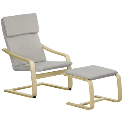 Abbildung von HOMCOM Relaxsessel Schwingsessel mit Fußhocker, Armlehne (Lesesessel, 2 St., Ruhesessel), für Garten, Balkon, Hellgrau