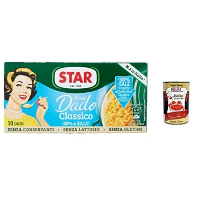 Abbildung von 3x Star Il Mio Dado classico mit 30 % weniger Salz ,Gemüse und nativem Olivenöl extra, 10 Bouillon Würfel, 100 g, ohne Konservierungsstoffe, laktosefrei glutenfrei + italian gourmet polpa 400g