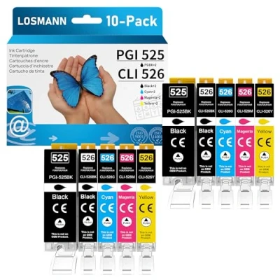 Abbildung von LOSMANN PGI 525 CLI 526 Druckerpatronen Kompatibel für Canon Tintenpatrone PIXMA MG5140 MG5350 MG5150 MG5250 IP4850 IP4950 IX6550 MX885 MX715 MG6150 MG6250 MX895 MG8150 MG8250 (10er Pack)