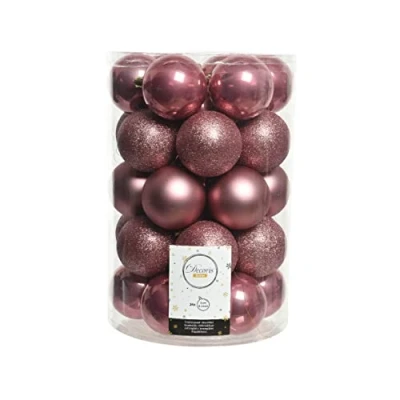 Abbildung von Kaemingk Weihnachtskugeln Kunststoff 8cm x 34 Stück Christbaumkugeln Set bruchsicher Altrosa Samtpink