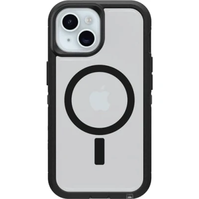 Abbildung von OtterBox Schutzhülle für iPhone 15, 14 und 13 Defender Series XT dunkle Seite (schwarz/transparent), bildschirmlos, robust, rastet an MagSafe an, Lanyard Befestigung