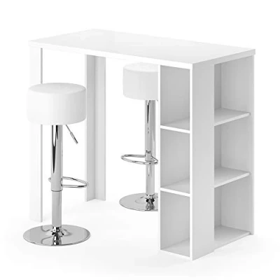 Abbildung von Vicco Bartisch Noel, Weiß, 120 x 60 cm mit 2 Barhockern