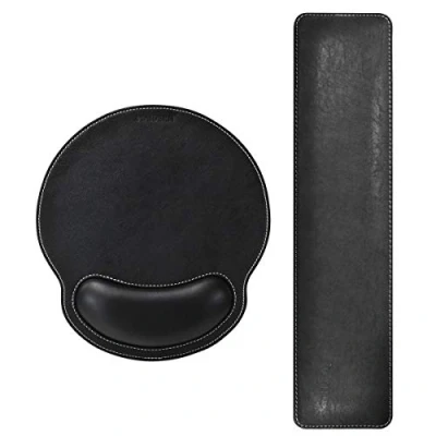 Abbildung von MAIDERN PU Leder Tastatur Handgelenkauflage und Mauspad mit Handgelenkstütze, Memory Foam Set Langlebig komfortabel leicht für einfaches Tippen Schmerzlinderung Schwarz
