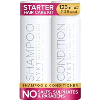 Abbildung von NYK1 sulfatfreies Haarshampoo und Conditioner (Starter Set, 125 ml x 2), Shampoo Sets für Extensions, Farb Keratin Behandlung, Spülung