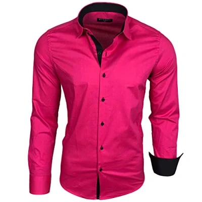 Abbildung von Baxboy Herren Hemd Langarm/Business Freizeit Hochzeit/Bügelleicht/Slim Fit/Anzug Kentkragen B 500, Farbe:Pink, Größen:3XL