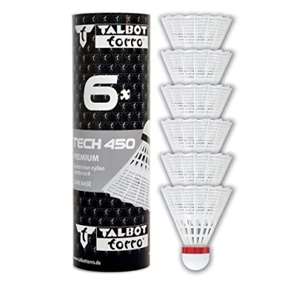 Abbildung von Talbot Torro Badminton Ball Tech 450, 6er Dose, Farbe: Weiß, Geschwindigkeit: Rot/Schnell, Premium Nylonfederball, Federball Shuttle, Nylonshuttles, für Indoor &amp; Outdoor