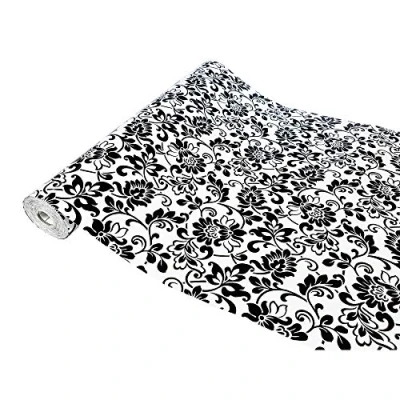 Abbildung von DecoMeister Klebefolie Möbelfolie Selbstklebend Folie für Möbel Deko Selbstklebefolie Dekoration Dekorfolie mit Motiv Muster Fertigrolle Blumen Ornament Schwarzweiß 45 cm x 740