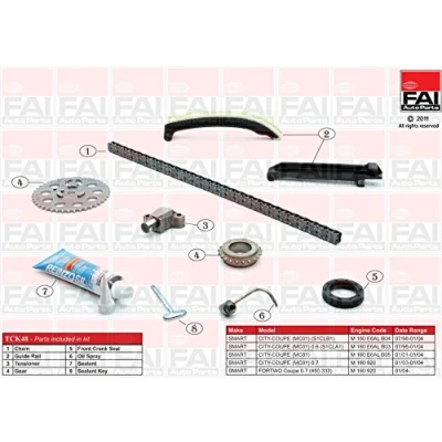 Abbildung von FAI AutoParts TCK48 Steuerkettensatz mit Dichtungen, Zahnrädern Simplex, Bolzenkette SMART: Roadster Cabrio, City Coupe, Fortwo I Coupe