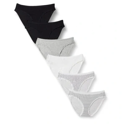 Abbildung von Amazon Essentials Damen Bikinihose aus Baumwolle (in Übergröße erhältlich), 6er Pack, Mehrfarbig/Punkte/Streifen, 44