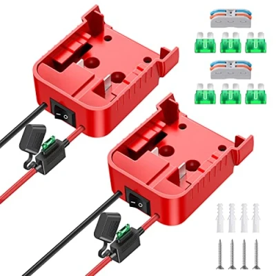 Abbildung von 2 Packungen Power Wheels Adapter für Milwaukee M18 Batterieadapter 18 V Batterieumwandlungsset mit Schalter, Sicherung und Drahtklemmen, 12 AWG Draht, Stromanschluss DIY RC Auto