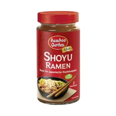 Abbildung von Bamboo Garden Shoyu Ramen Basis Suppenbasis für japanische Nudelsuppen mit Umami Geschmack Vegan 2 Portionen 400 ml im wiederverschließbaren Glas