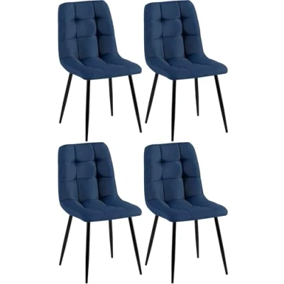 Abbildung von CLP 4er Set Esszimmerstühle Antibes Stoff I Polsterstuhl Mit Metallgestell Küchenstuhl Gesteppten Sitz, Farbe:blau