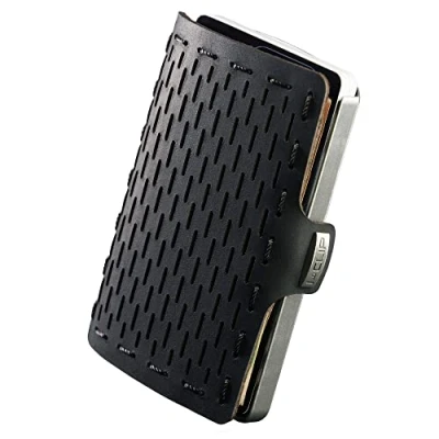 Abbildung von I CLIP Original Geldbörse mit Münzfach Slim Wallet aus Leder Kreditkartenetui Geldklammer hochwertiges Portemonnaie Schwarz silbernem Rahmen