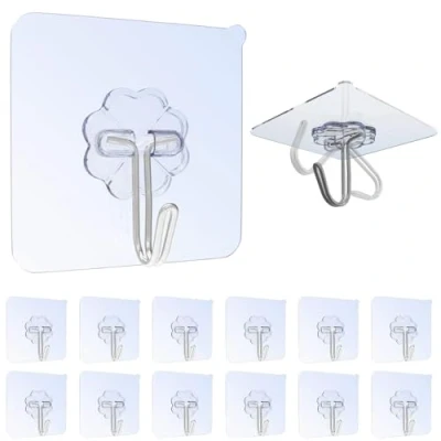 Abbildung von Karrong 12 Stück Haken Selbstklebend Handtuchhaken Max 8kg, Transparent Ohne Bohren Klebehaken Bad für Badezimmer Küche