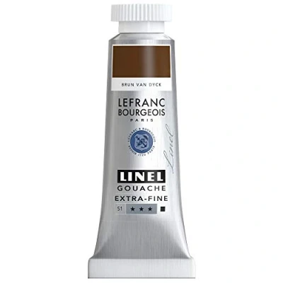 Abbildung von Lefranc &amp; Bourgeois 301218 Linel Gouache extrafeine und geschmeidige Wasserfarben mit maximaler Farbintensität, Leuchtkraft für streifenfreien Auftrag, 14ml Tube Van Dyck Braun
