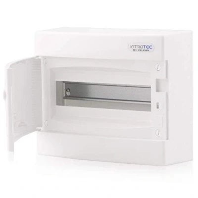 Abbildung von Intratec Sicherungskasten Aufputz, IP40 Verteilerkasten Gehäuse innen, mit weißer Tür für Trockenraum Installation, 1 reihig, 12 Module, 236 x 215 112 mm, Weiß