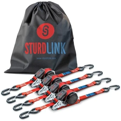 Abbildung von Automatische Spanngurte 5m 25mm mit S Haken 350kg/700kg 4er Pack Zurrgurte Ratsche und Automatischer Spanngurtaufroller/Spanngurtwickler Für Transporter Nutzfahrzeug Lieferwagen Anhänger LKW