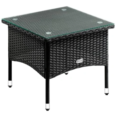 Abbildung von Casaria Beistelltisch, Polyrattan 50x50x45cm Höhenverstellbar 5mm Glasplatte Wetterfest