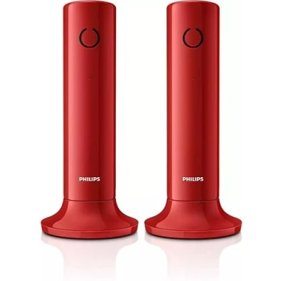 Abbildung von Philips M4502R/34 Schnurloses Festnetztelefon, 4,1 cm (1,6 Zoll), LCD Display, Hintergrundbeleuchtung, integrierter Lautsprecher, Freisprecheinrichtung, HQ Sound, dünn und kompakt, Rot (kompatibel: