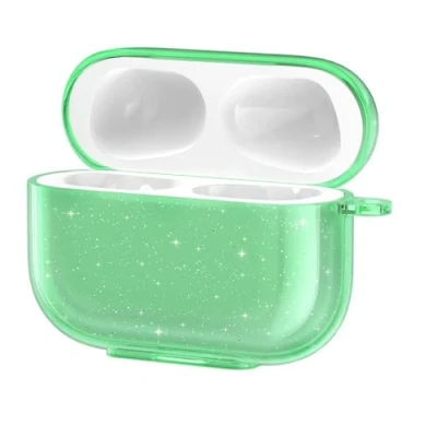 Abbildung von kwmobile Hülle kompatibel mit Apple AirPods Pro Glitzer Case aus TPU Silikon Kopfhörer Schutzhülle Tasche in Grün Transparent