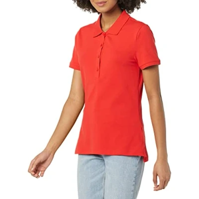 Abbildung von Amazon Essentials Damen Kurzärmeliges Poloshirt (Erhältlich In Übergröße), Kräftiges Mohnrot, S