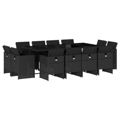 Abbildung von vidaXL Garten Essgruppe 13 TLG., Gartenmöbel Set mit Kissen, Gartengarnitur Tisch 12 Stühle, Sitzgruppe Sitzgarnitur, Schwarz Poly Rattan