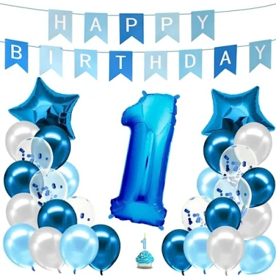 Abbildung von envami® Geburtstagsdeko Jungen Blau Zahl 1. Geburtstag Junge Happy Birthday Deko Folienballon 1 Luftballon Kindergeburtstag
