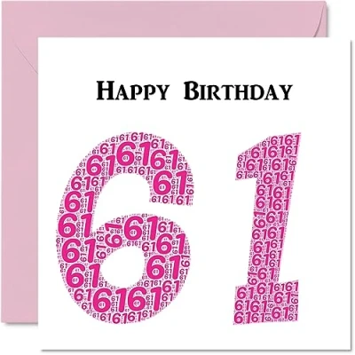 Abbildung von lustige Geburtstagskarte zum 61. Geburtstag für Frau Shapecloud Happy Birthday Karte Vater, Mutter, Großvater, Nanny, Oma, Onkel, Tante, Cousin, 145 mm x Grußkarten,