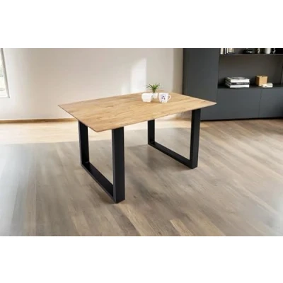Abbildung von SAM Esstisch 120 x 80 cm Dean, Massivholztisch Eiche, Schweizer Kante, Esszimmertisch mit U Gestell aus Metall Schwarz, pflegeleichter Holztisch