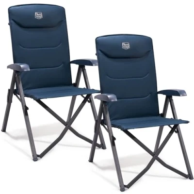 Abbildung von TIMBER RIDGE 2er Campingstuhl Faltbar Hohe Lehne Kleines Packmaß Klappstuhl Camping 150kg mit 4 Positionen verstellbar Tasche Liegestuhl Alu für Garten Balkon Wohnmobil Blau