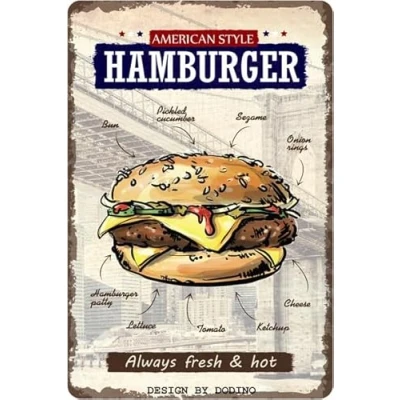 Abbildung von DODINO 20x30cm Retro blechschilder HAMBURGER, deko für den Grillplatz, grillen, BBQ Grill Schild vintage
