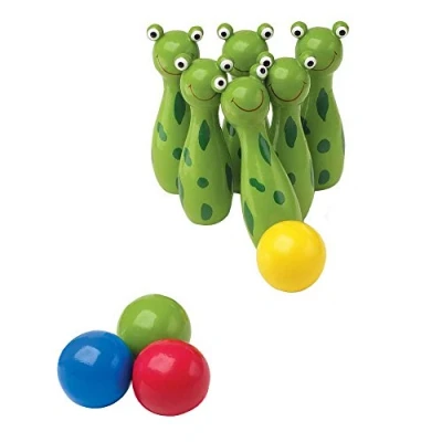 Abbildung von small foot Kegel „Frosch“ aus Holz, mit 6 Kegeln und 4 Kugeln, lustiges Spiel für Kinderzimmer oder Garten, 8166