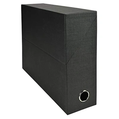 Abbildung von Exacompta 89521E Premium Transferbox aus Leinwandpapier 9cm Rückenbreite mit Griffloch DIN A4 schwarz ideale Transportbox und perfekt geeignet für die sichere Aufbewahrung Ihrer Ordner