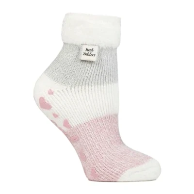 Abbildung von HEAT HOLDERS Ladies Extra Soft Fluffy Non Slip Thermal Low Cut Ankle Slipper Lounge Bed Socks with Grips(size 4 8), (Ivory/Rose)