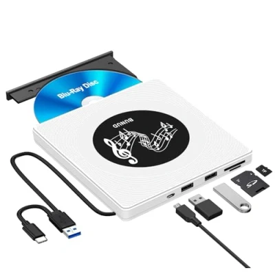 Abbildung von Externes Blu Ray Laufwerk USB 3.0 &amp; Type C Bluray Extern CD/DVD Brenner Writer mit 2 SD/TF Slots, Externe laufwerke für PC Laptop Windows 11/10 Mac MacBook