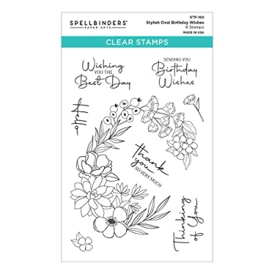 Abbildung von Spellbinders Stilvolles ovales Stempel Set mit Geburtstagswünschen
