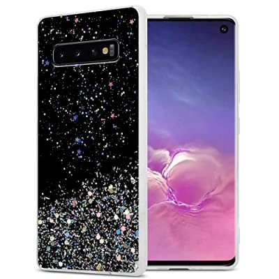 Abbildung von Cadorabo Hülle kompatibel mit Samsung Galaxy S10 4G Rundumschutz TPU Silikon Case Mädchen Glitzer Strass Design Slim Kratzfest Weiche Gummi Bling Schutzhülle für in Schwarz