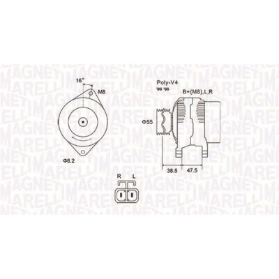 Abbildung von MAGNETI MARELLI 063731798010 Lichtmaschine 12V 70A HYUNDAI: Getz, Atos, KIA: Picanto I