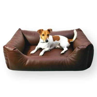 Abbildung von 4L Textil Mario Wasserfestes Hundebett Kunstleder Hundekorb aus große und mittelgroße Hunde Hundesofa XXL Hundekissen (120x90 cm, Braun)
