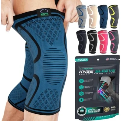 Abbildung von MODVEL Kniebandage Set für Damen und Herren Stabiler Halt beim Sport, Training, Fitness, Wandern, Alltag Bequeme, Hautfreundliche, Atmungsaktive Bandage aus Weichem Nylon Latex Gewebe, Größe XL